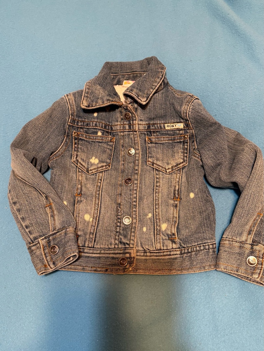 Roxy Girls' Washed Blue Denim Jacket with Faded Spots